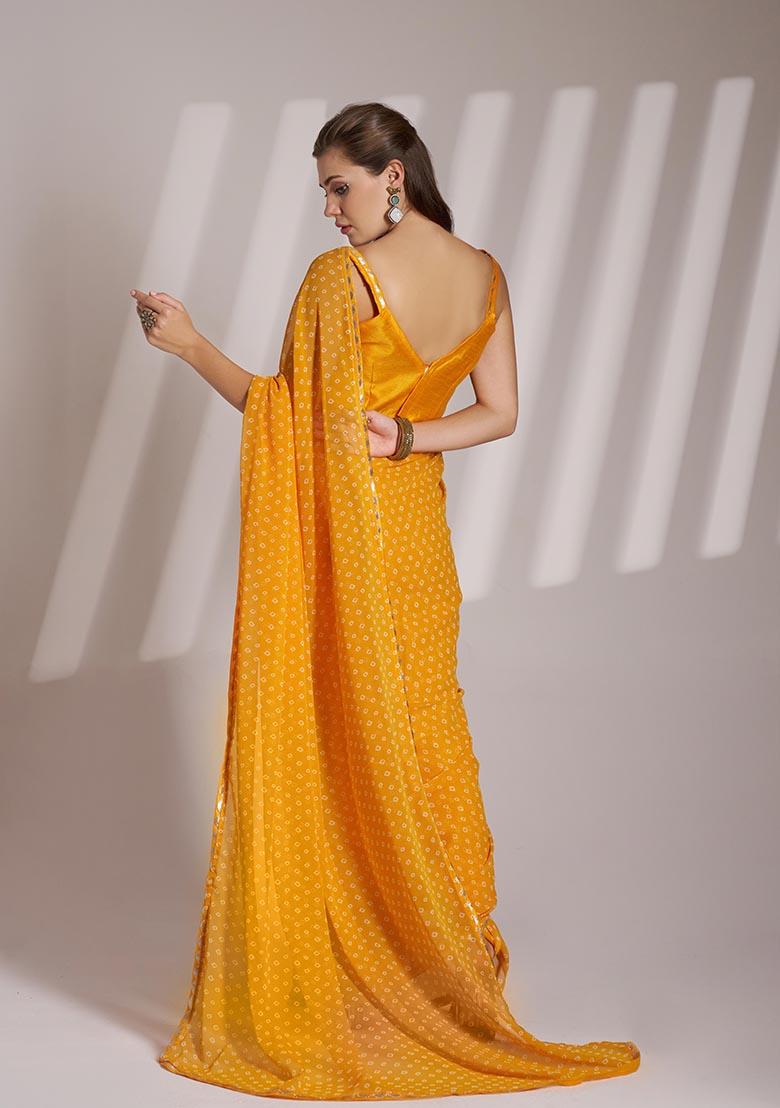 Yellow Printed Georgette Saree Set