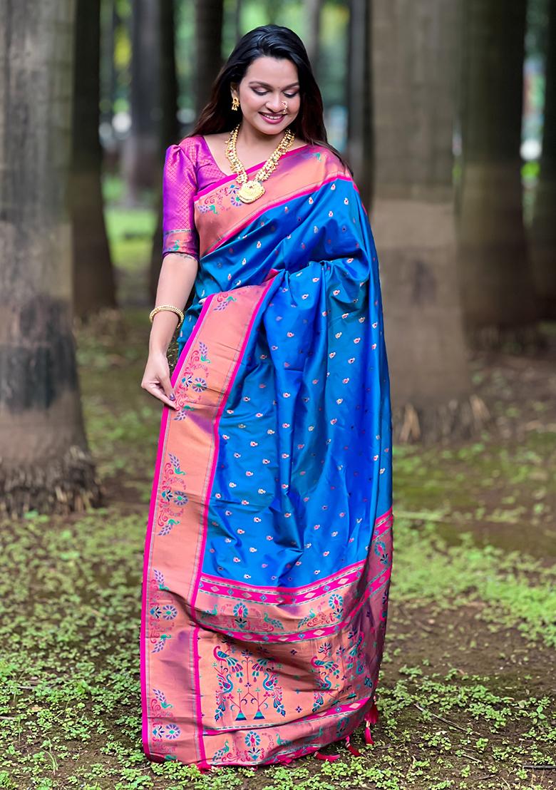 Blue Zari Woven Silk Saree Set
