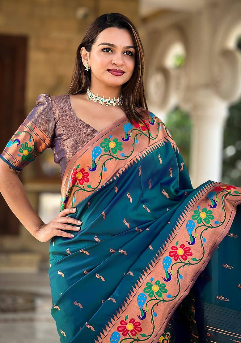 Morpeach Zari Woven Silk Saree Set