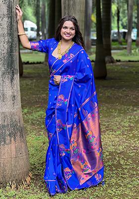 Blue Zari Woven Silk Saree Set