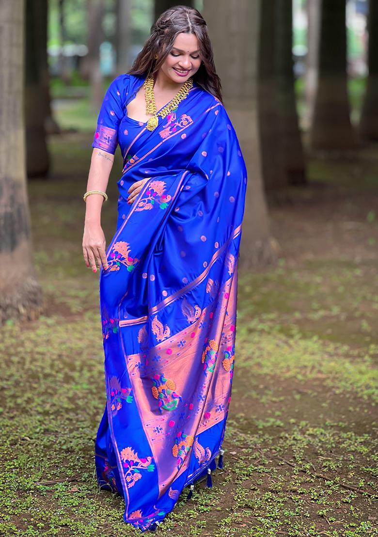 Blue Zari Woven Silk Saree Set