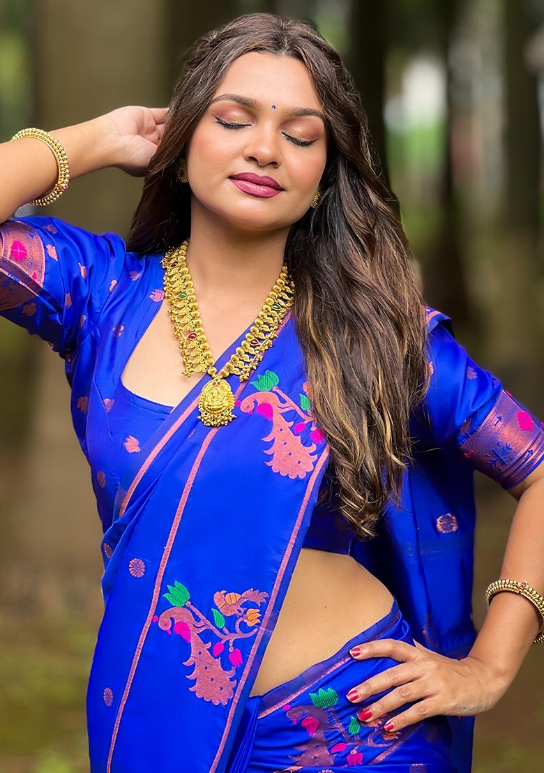 Blue Zari Woven Silk Saree Set