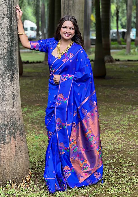 Blue Zari Woven Silk Saree Set