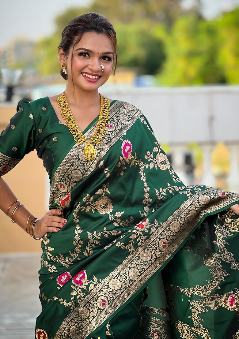 Green Zari Woven Silk Saree Set