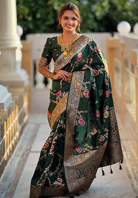 Green Zari Woven Silk Saree Set