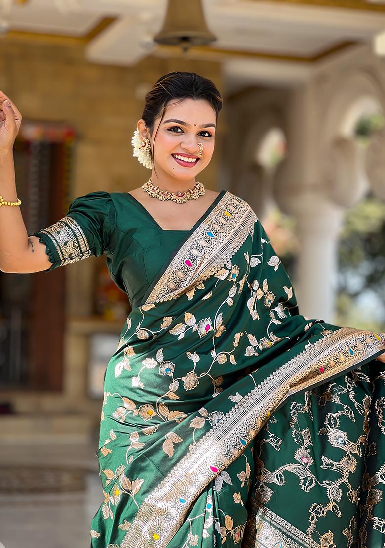 Green Zari Woven Silk Saree Set