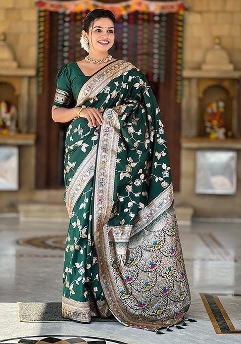 Green Zari Woven Silk Saree Set