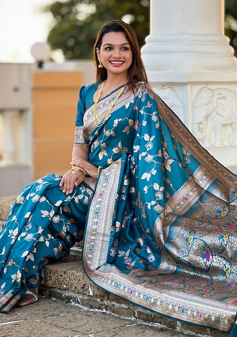 Morpeach Zari Woven Silk Saree Set