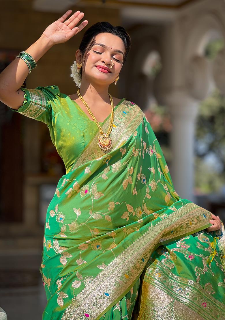 Green Zari Woven Silk Saree Set