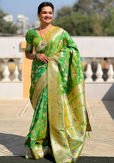 Green Zari Woven Silk Saree Set