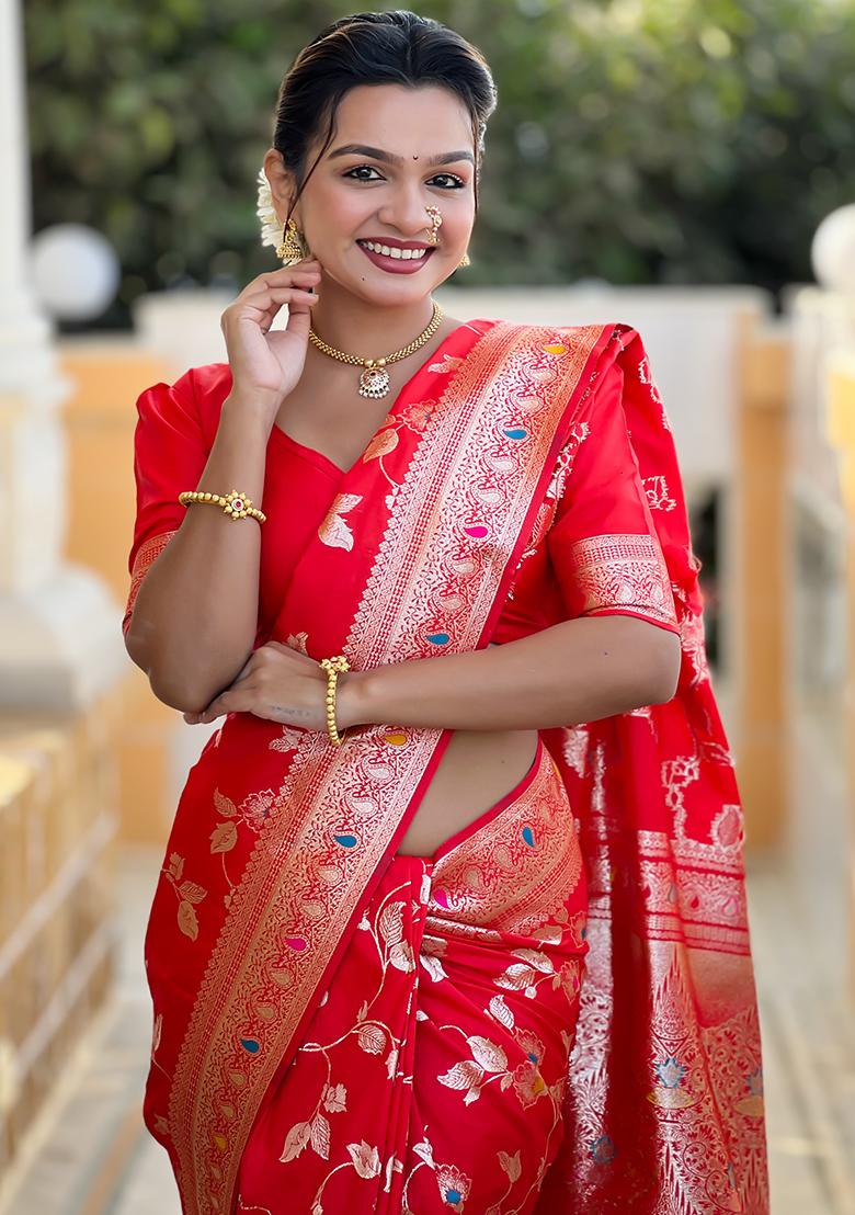 Red Zari Woven Silk Saree Set