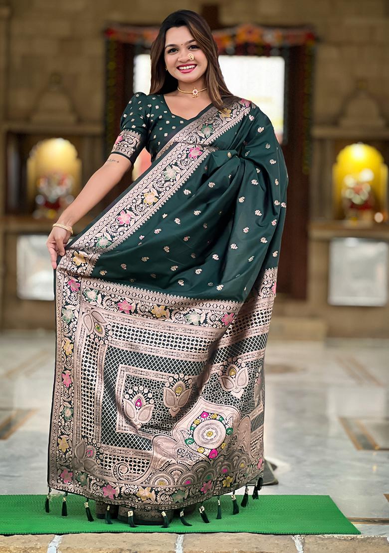 Green Zari Woven Silk Saree Set