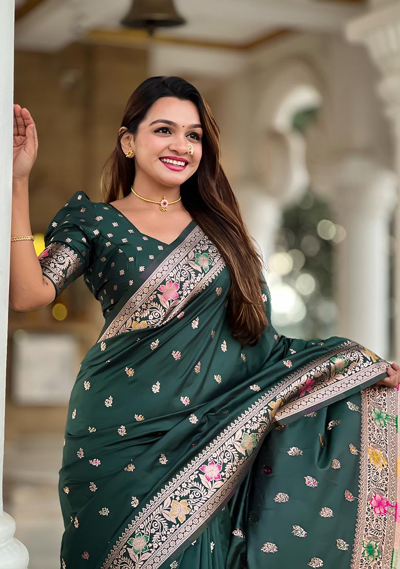 Green Zari Woven Silk Saree Set