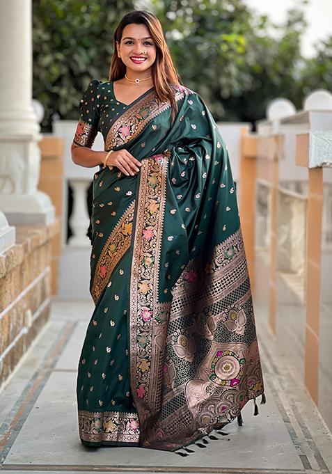 Green Zari Woven Silk Saree Set