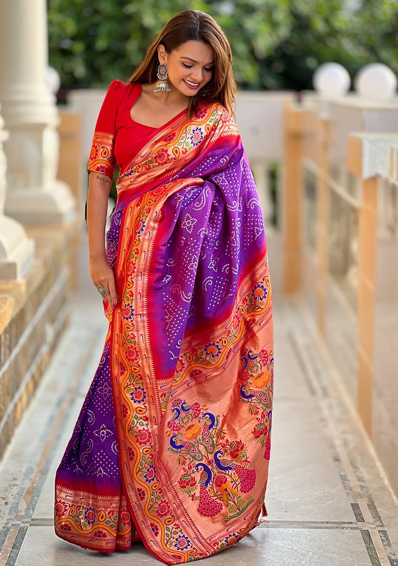 Purple Zari Woven Silk Saree Set