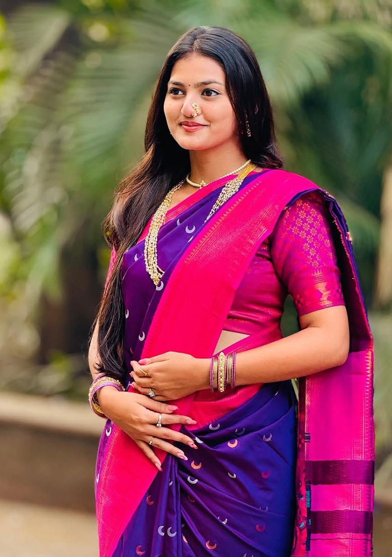 Purple Zari Woven Silk Saree Set