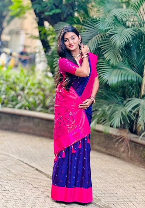 Purple Zari Woven Silk Saree Set