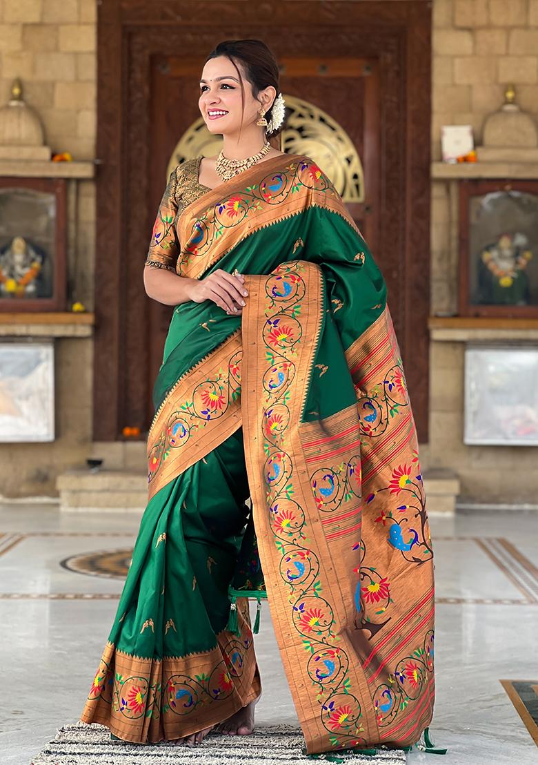 Green Zari Woven Silk Saree Set