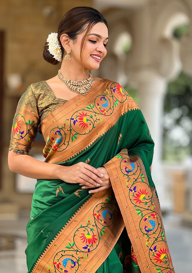 Green Zari Woven Silk Saree Set
