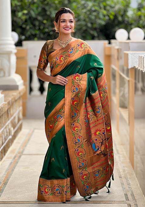 Green Zari Woven Silk Saree Set