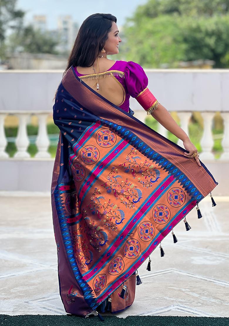 Blue Zari Woven Silk Saree Set