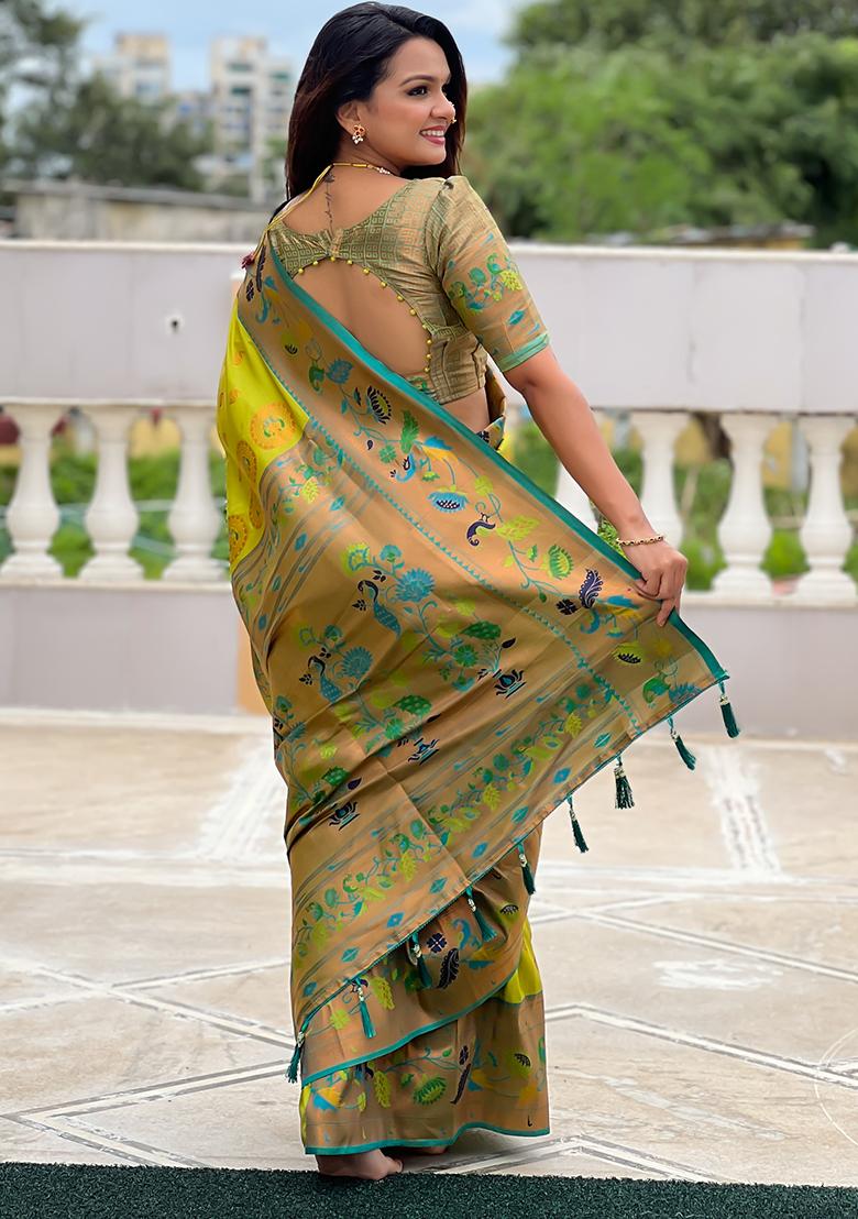 Yellow Zari Woven Silk Saree Set