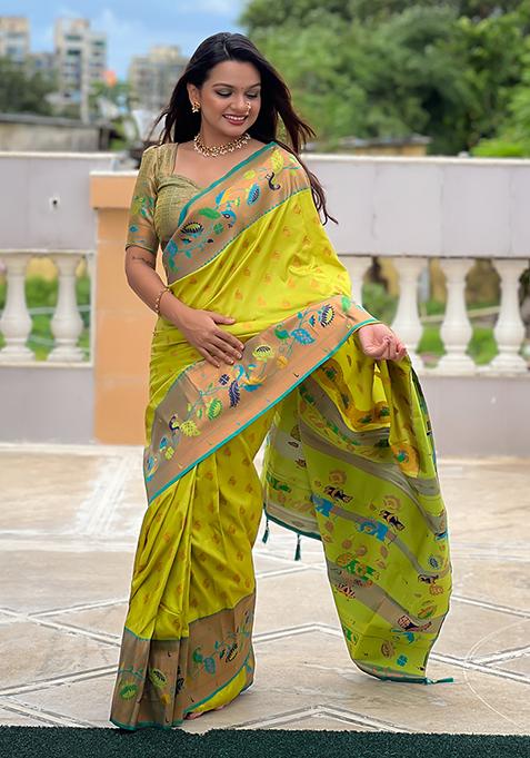 Yellow Zari Woven Silk Saree Set