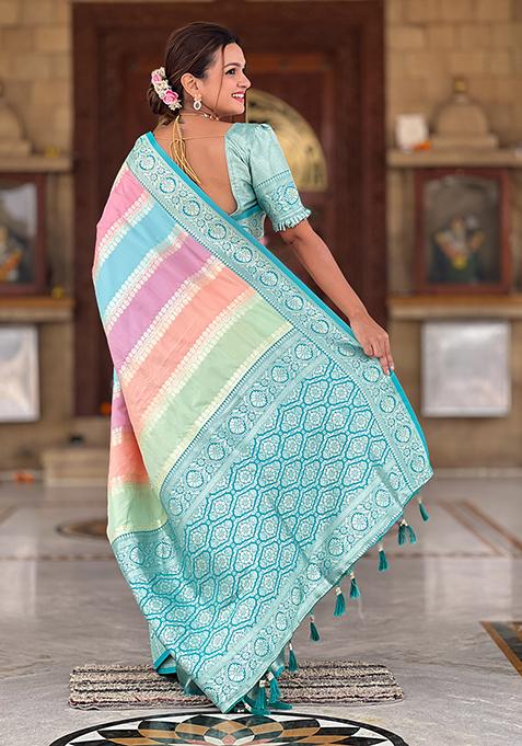Multicolor Zari Woven Silk Saree Set