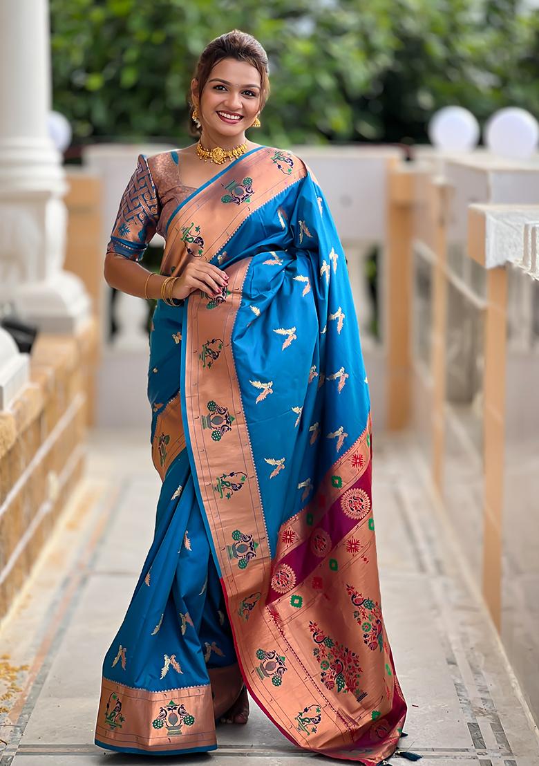 Blue Zari Woven Silk Saree Set