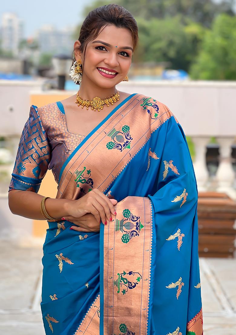 Blue Zari Woven Silk Saree Set