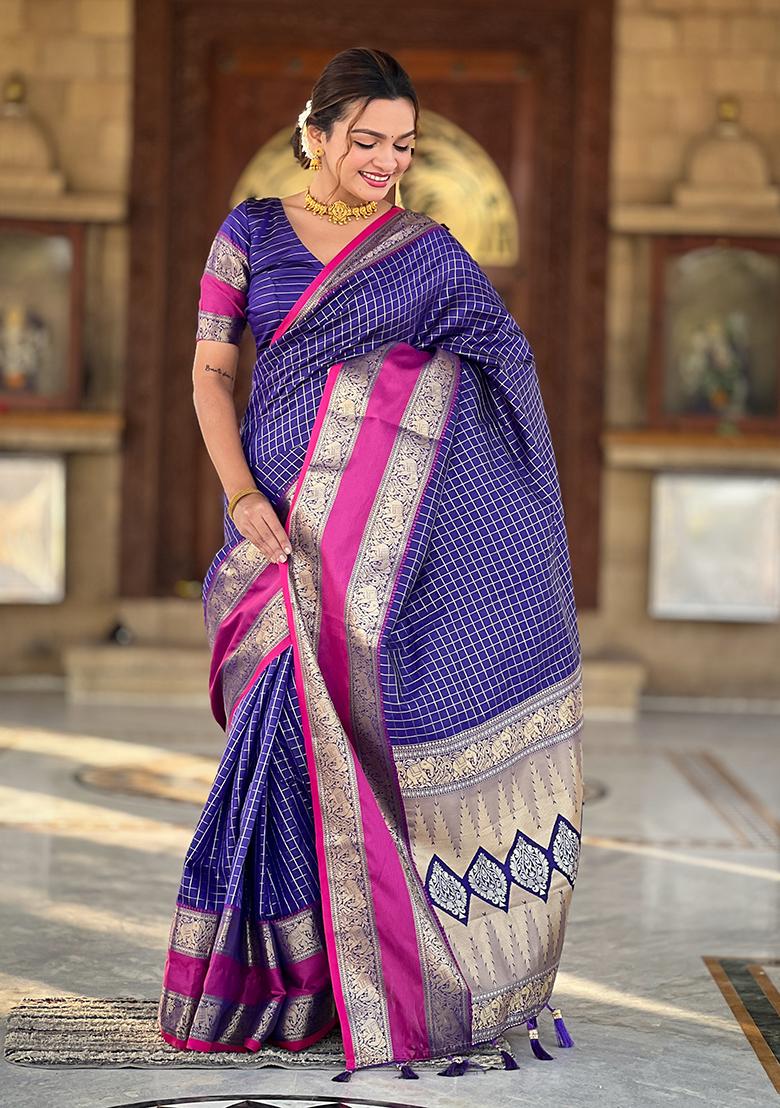 Blue Zari Woven Silk Saree Set