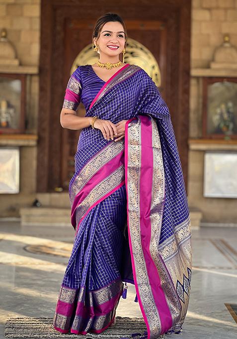 Blue Zari Woven Silk Saree Set