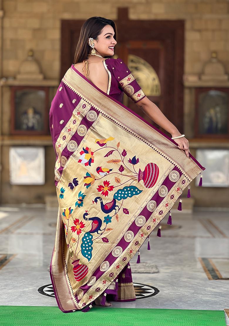 Wine Zari Woven Silk Saree Set