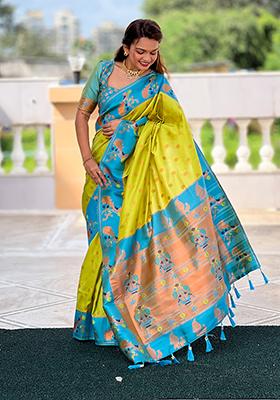 Yellow Zari Woven Silk Saree Set