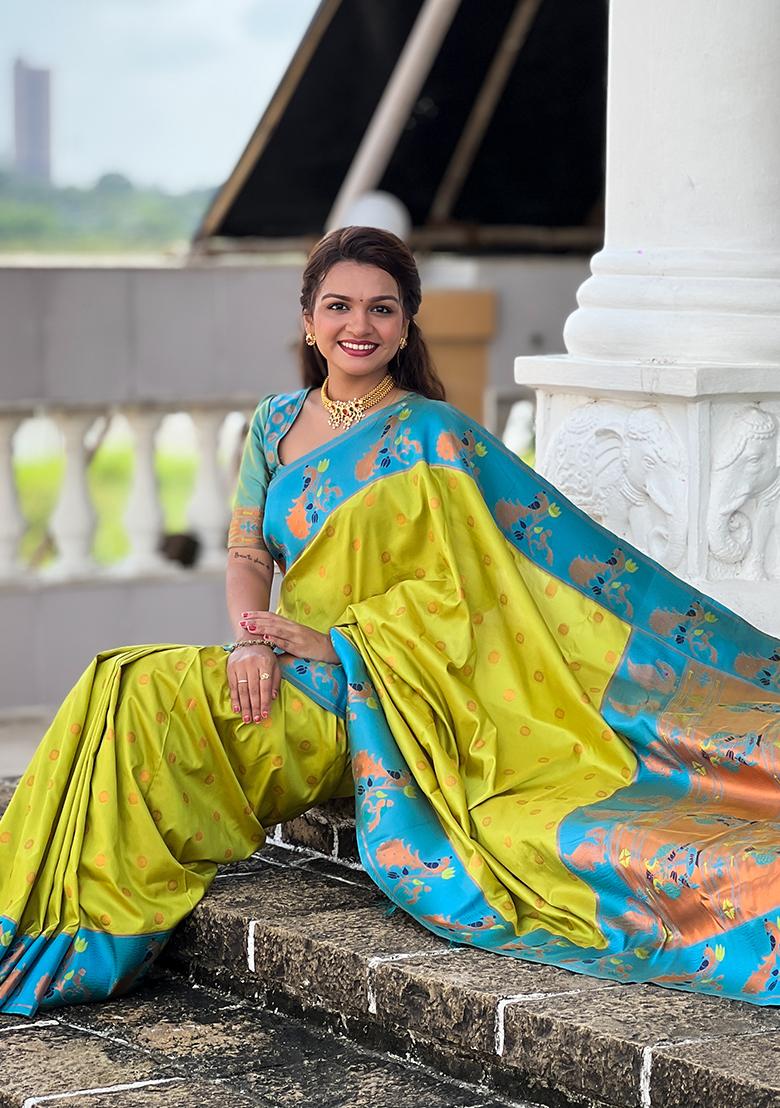 Yellow Zari Woven Silk Saree Set