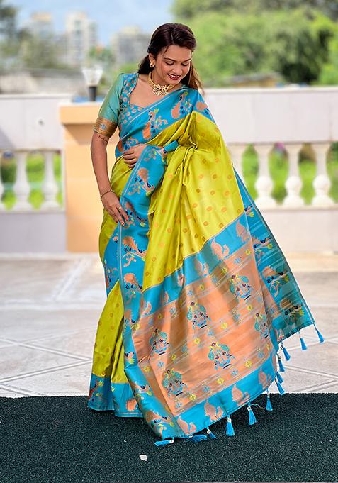 Yellow Zari Woven Silk Saree Set