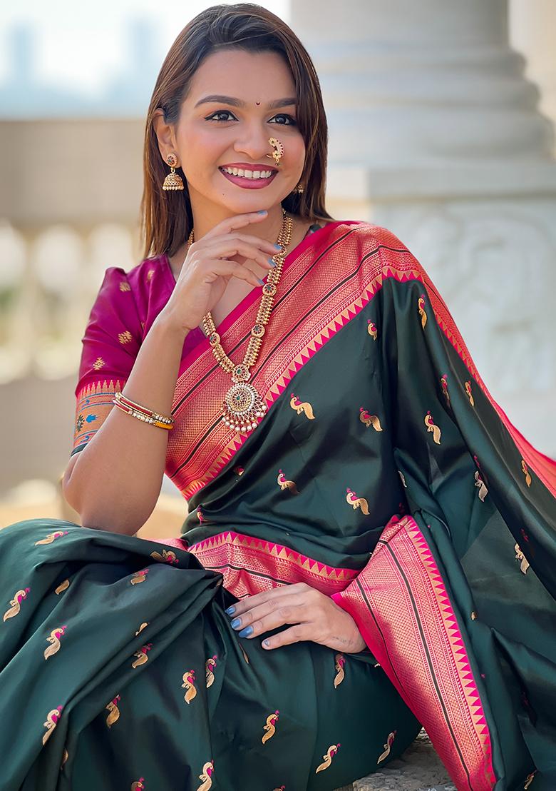 Green Zari Woven Silk Saree Set