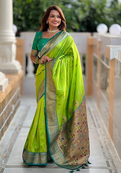 Green Zari Woven Silk Saree Set