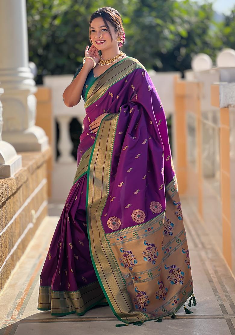 Wine Zari Woven Silk Saree Set