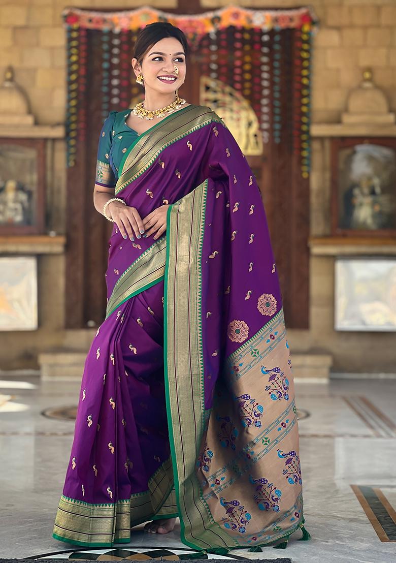 Wine Zari Woven Silk Saree Set