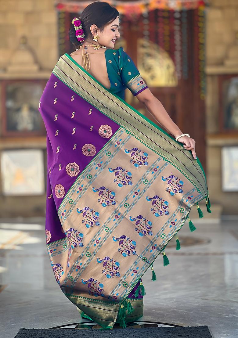 Wine Zari Woven Silk Saree Set