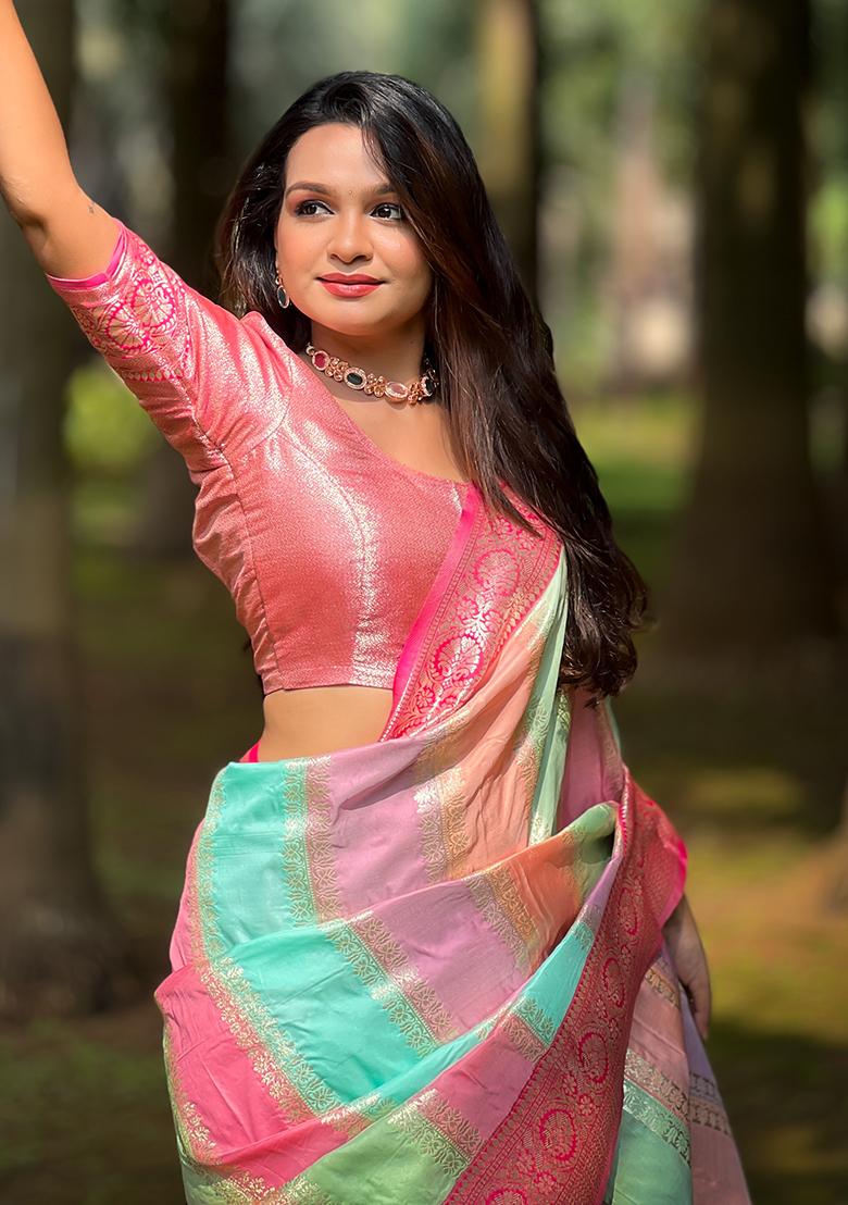 Multicolor Zari Woven Silk Saree Set