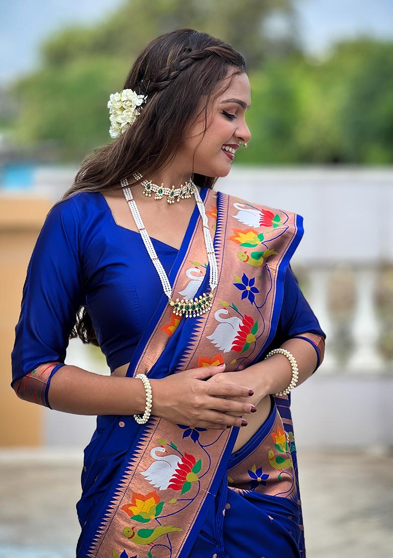 Blue Zari Woven Silk Saree Set