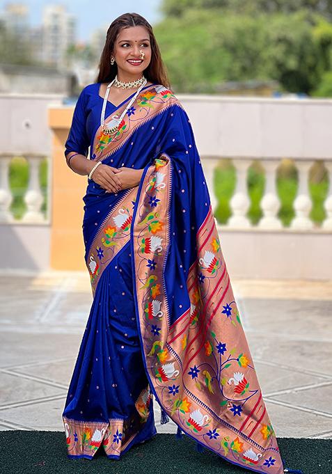 Blue Zari Woven Silk Saree Set