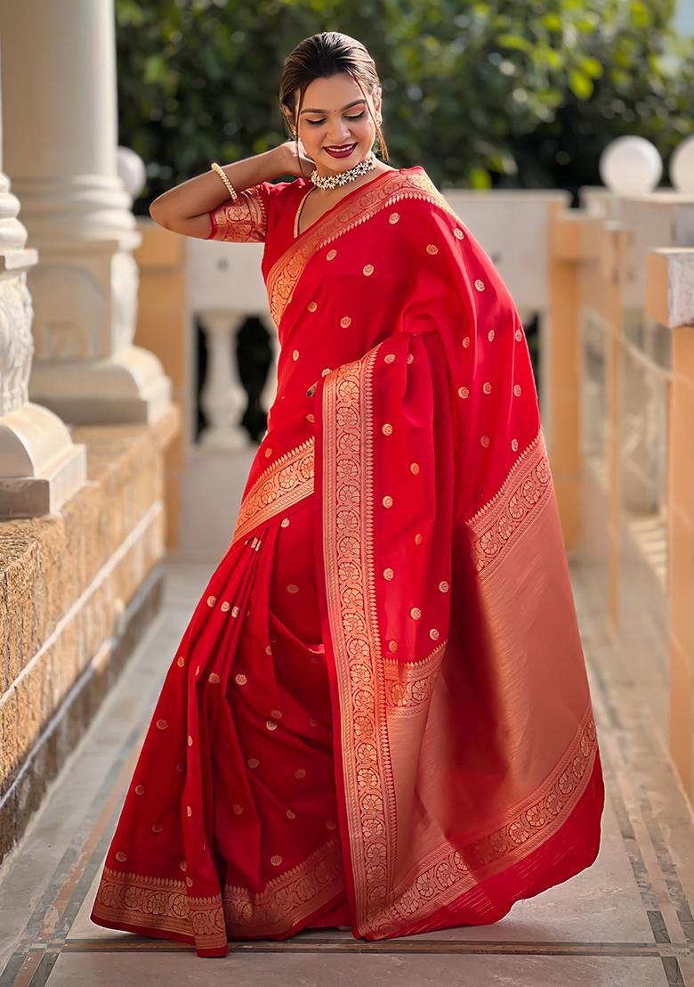 Red Zari Woven Silk Saree Set
