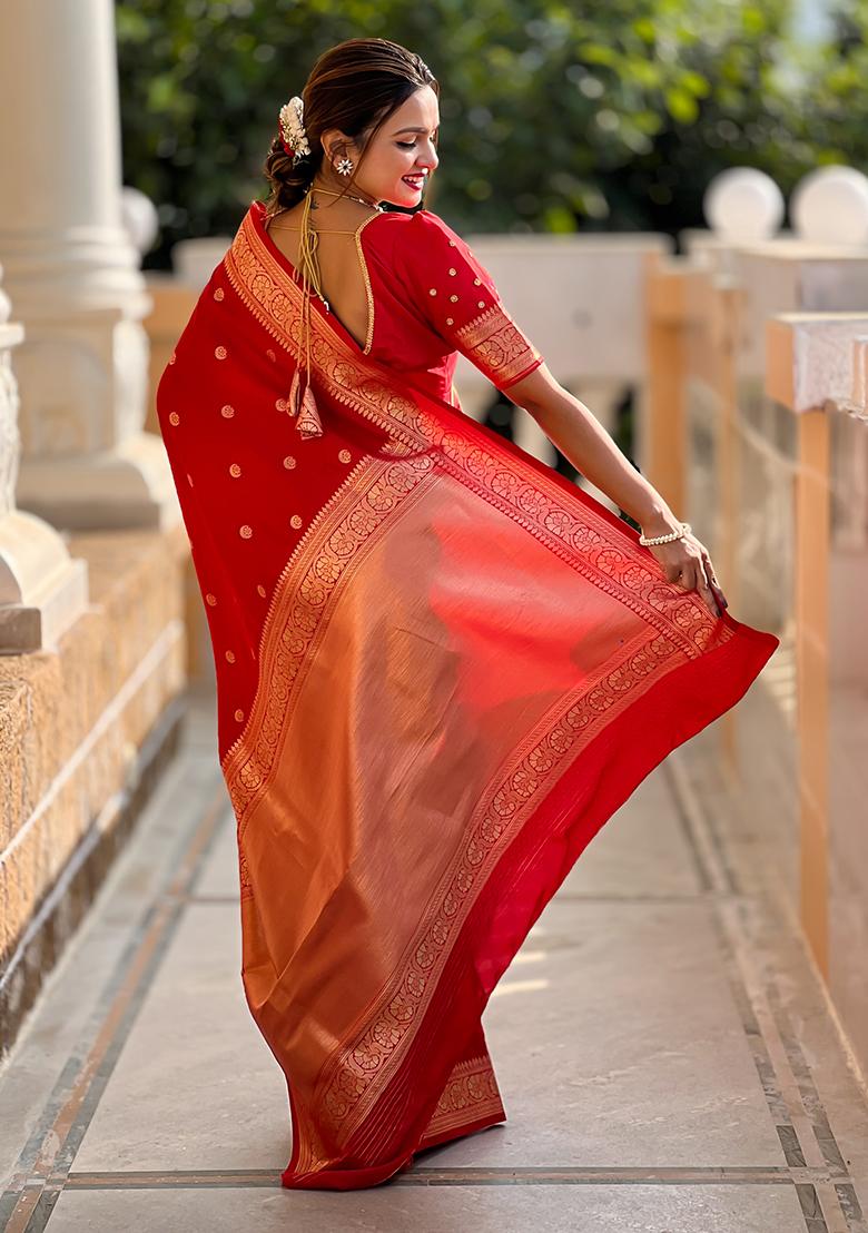 Red Zari Woven Silk Saree Set