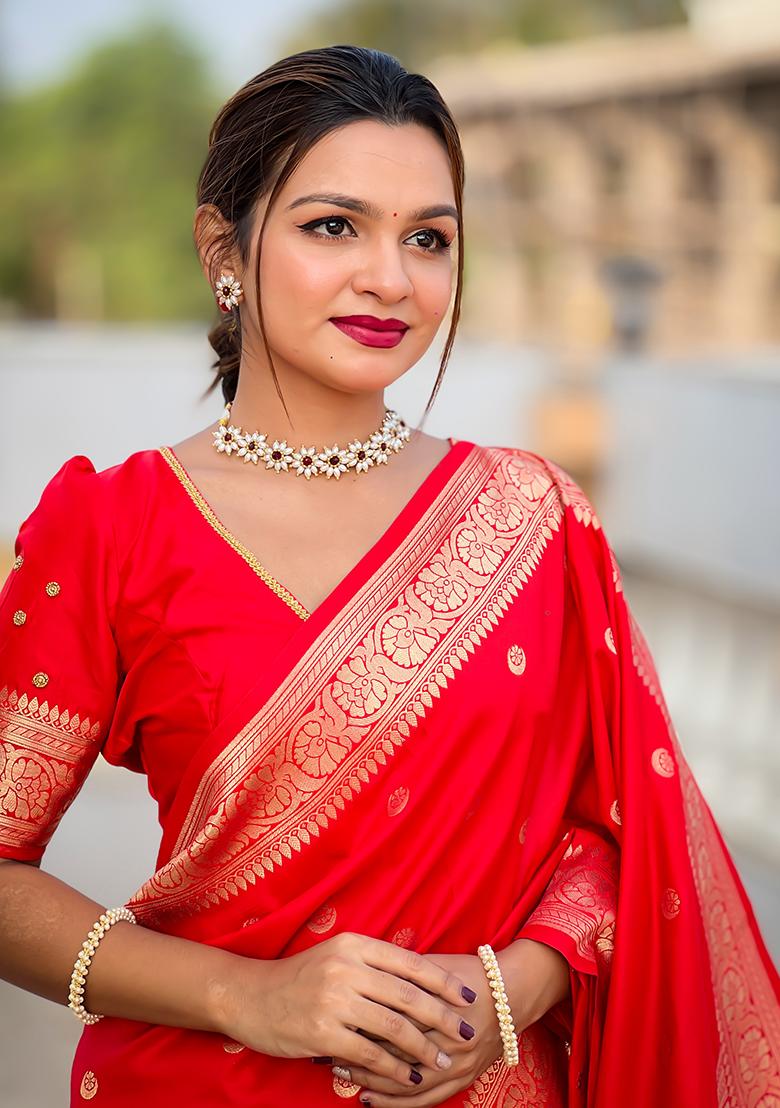 Red Zari Woven Silk Saree Set