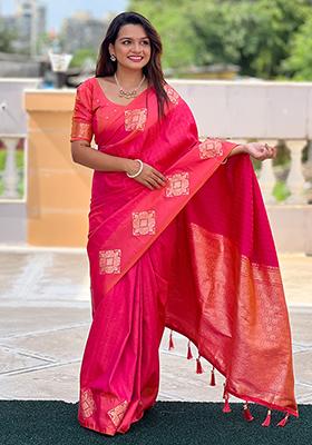Pink Weaving Silk Saree Set