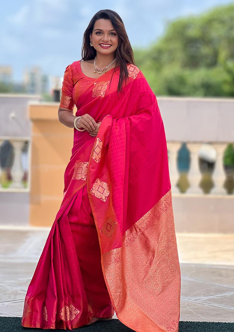 Pink Weaving Silk Saree Set