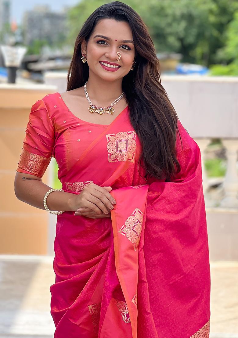 Pink Weaving Silk Saree Set